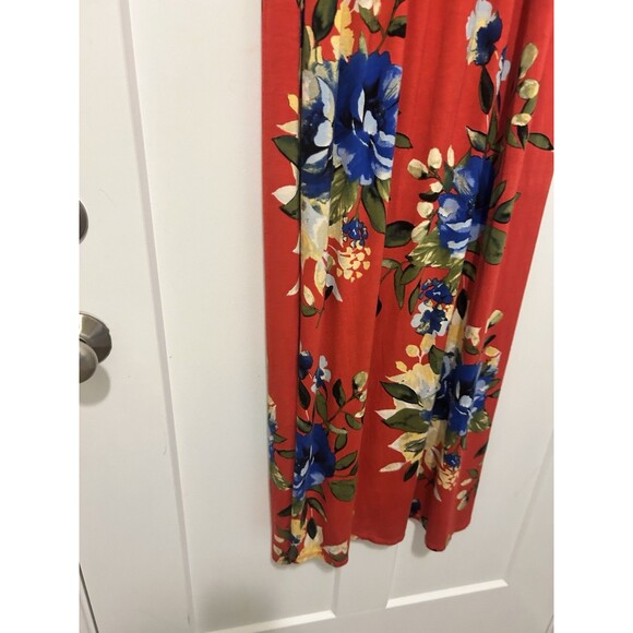 Jodifl Red Floral Off Shoulder  Size Small Maxi Dress Gathered Waist Split Joint - Picture 4 of 10